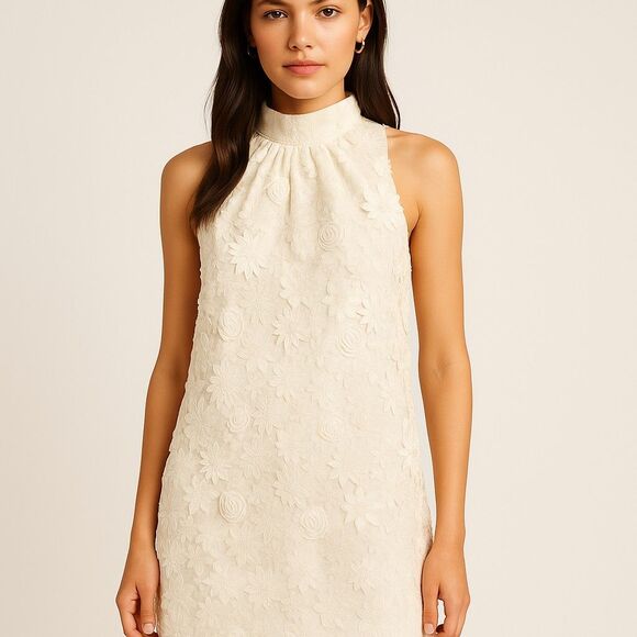 Erin Fetherston Ivory Floral 3D Appliqué Sleeveless Dress Women’s Size 6 - Picture 2 of 8